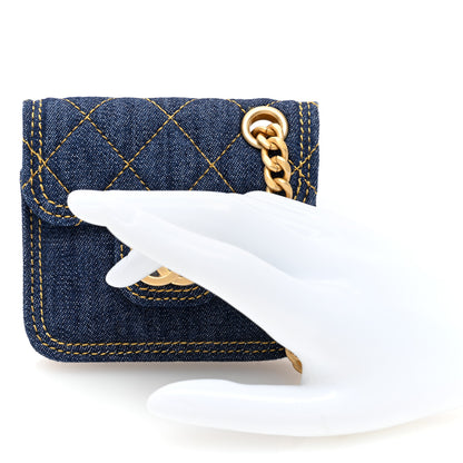 Chanel Denim Quilted Double You Flap Bag Charm Blue 2 of 8