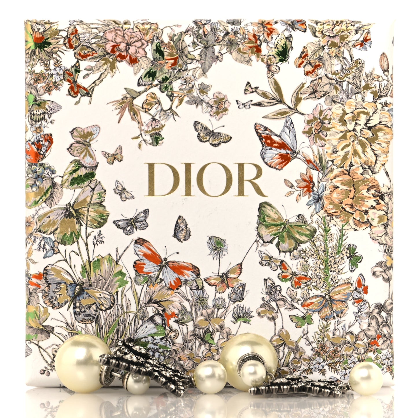 Crystal Pearl Butterfly Drop Earrings Silver