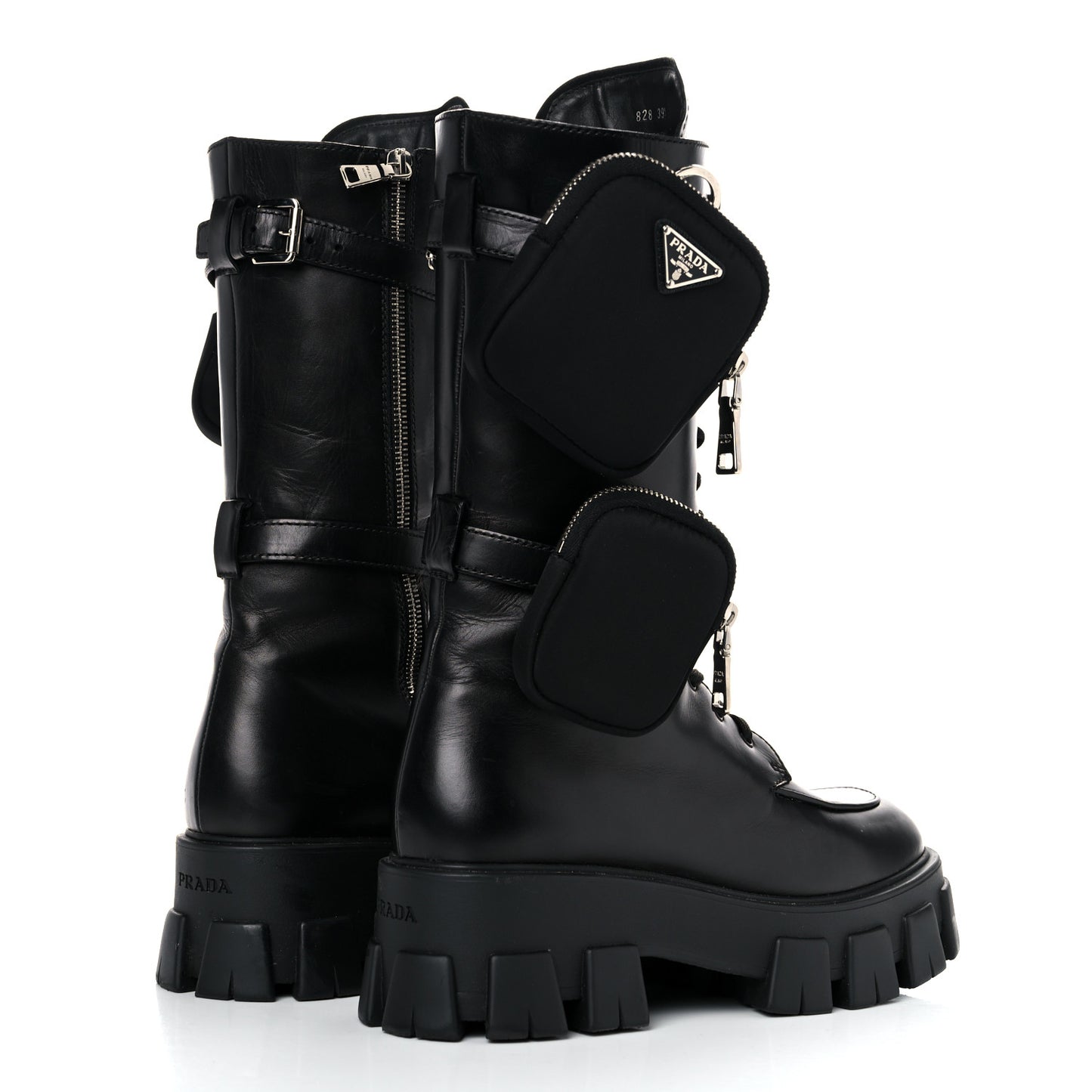Vitello Lux Nylon Metal Triangle Logo Monolith Pouch Pocket 55mm Tall Combat Boots 39.5 Black
