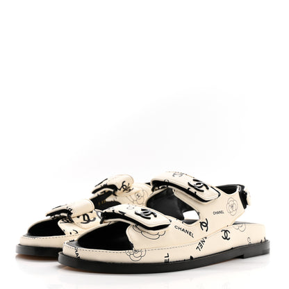 Chanel Lambskin Printed CC Velcro Dad Sandals 37.5 White Black 3 of 9