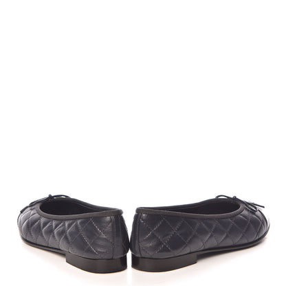 Chanel Lambskin Quilted CC Cap Toe Ballerina Flats 37.5 Navy 8 of 16
