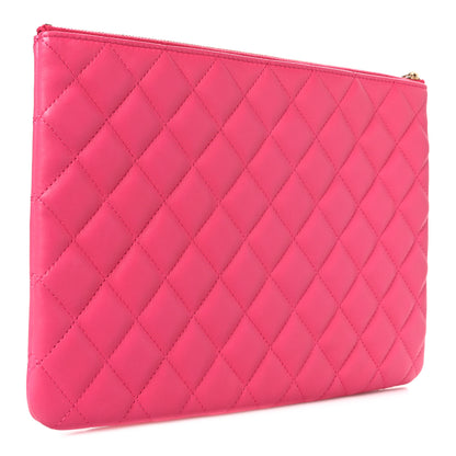 Chanel Lambskin Quilted Medium Cosmetic Case Dark Pink 3 of 7