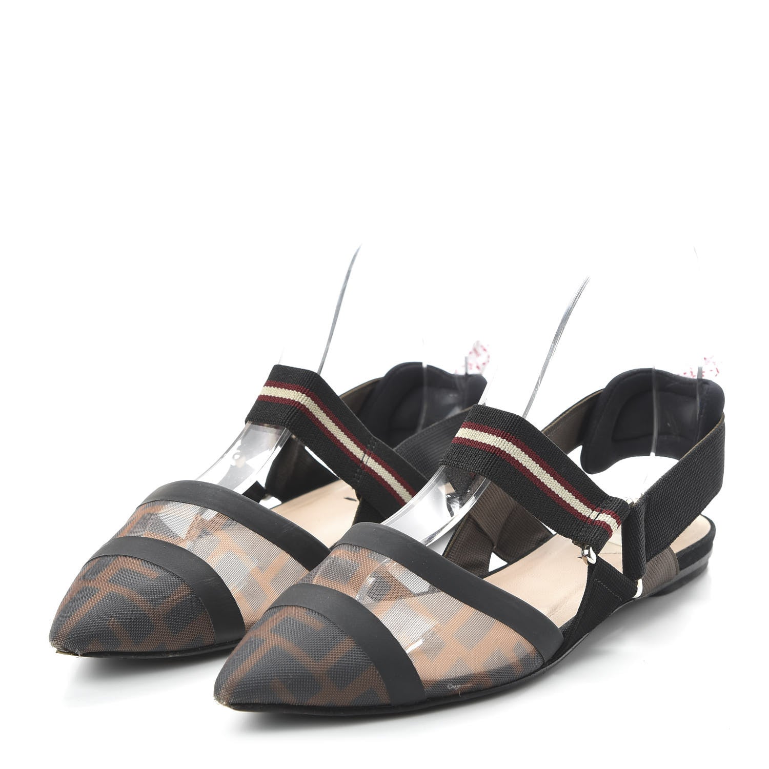 Fendi Technical Mesh FF Colibri Slingback Ballerina Flats 36.5 Tobacco Moro Black Militare 3 of 7