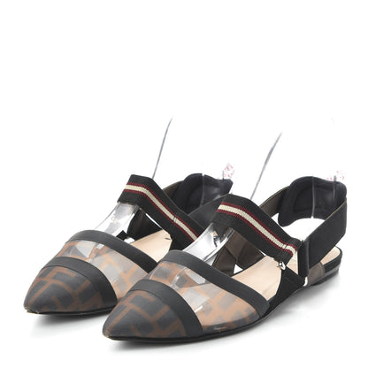 Fendi Technical Mesh FF Colibri Slingback Ballerina Flats 36.5 Tobacco Moro Black Militare 3 of 7