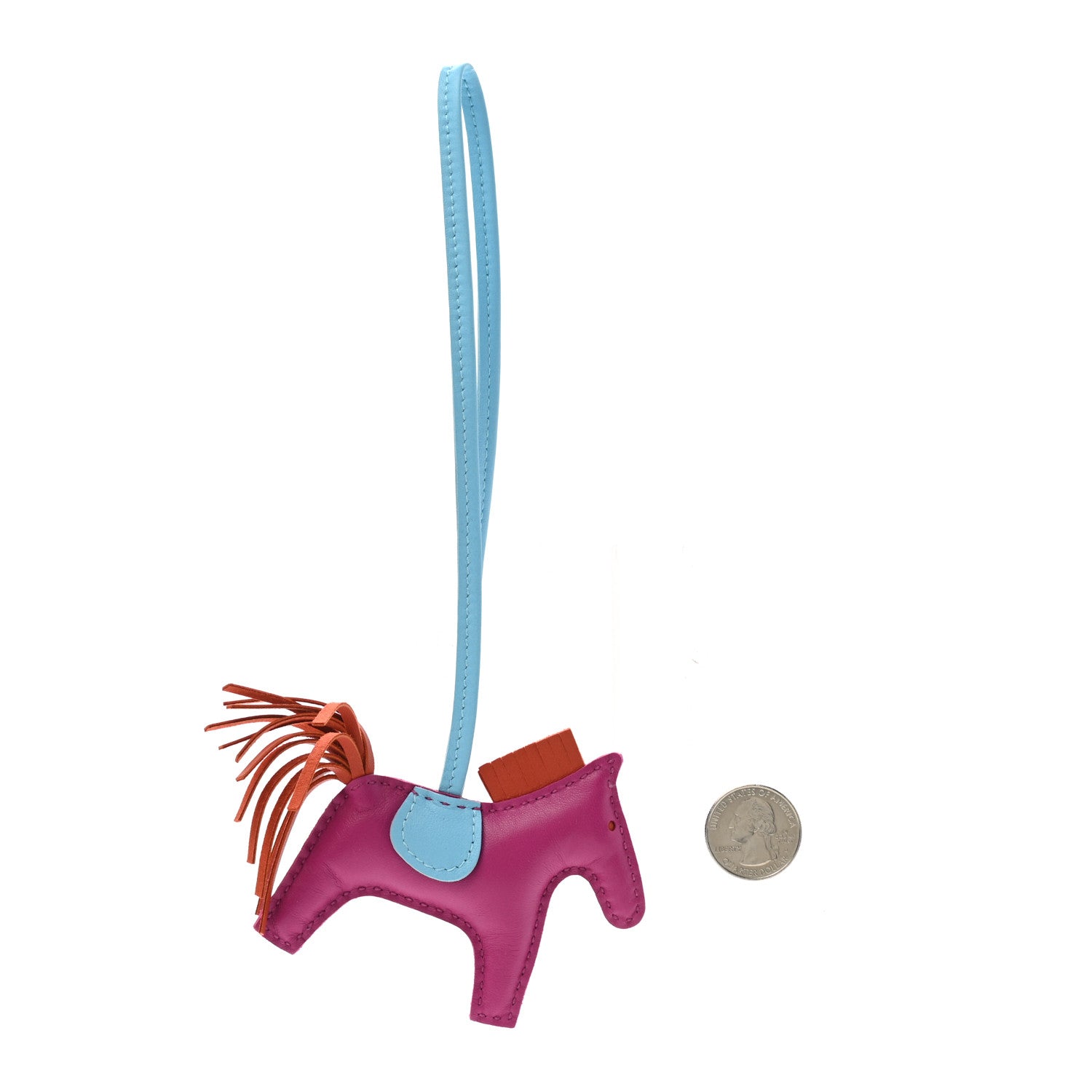 Hermes Milo Lambskin Grigri Rodeo Horse Bag Charm PM Rose Pourpre Cornaline Celeste 2 of 3