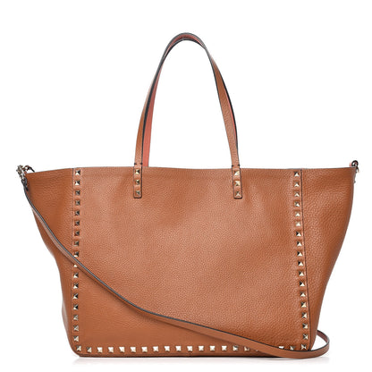 Valentino Garavani Pebbled Calfskin Medium Rockstud Reversible Tote Light Cuir Coral 1 of 11