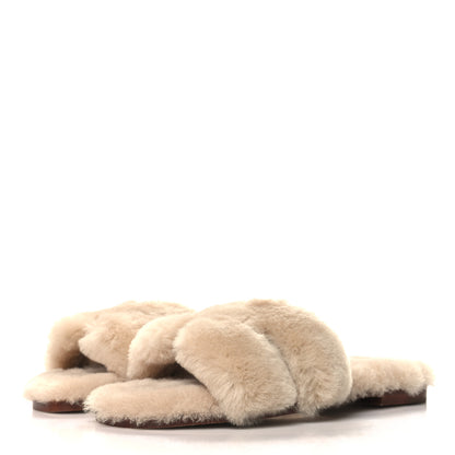 Hermes Woolskin Oran Sandals 38.5 Beige Argile 3 of 8