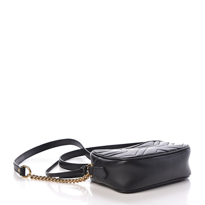 Gucci Calfskin Matelasse Mini GG Marmont Chain Shoulder Bag Black 4 of 12
