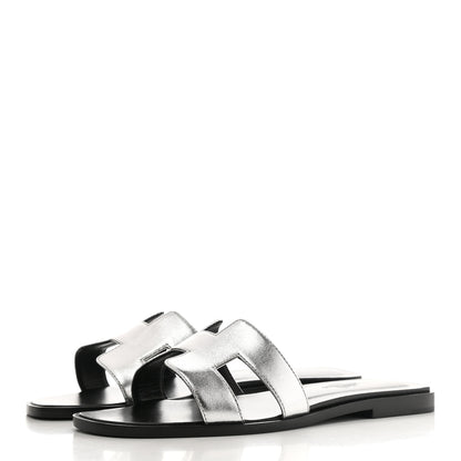 Hermes Metallic Nappa Calfskin Oran Sandals 36 Argent 3 of 10