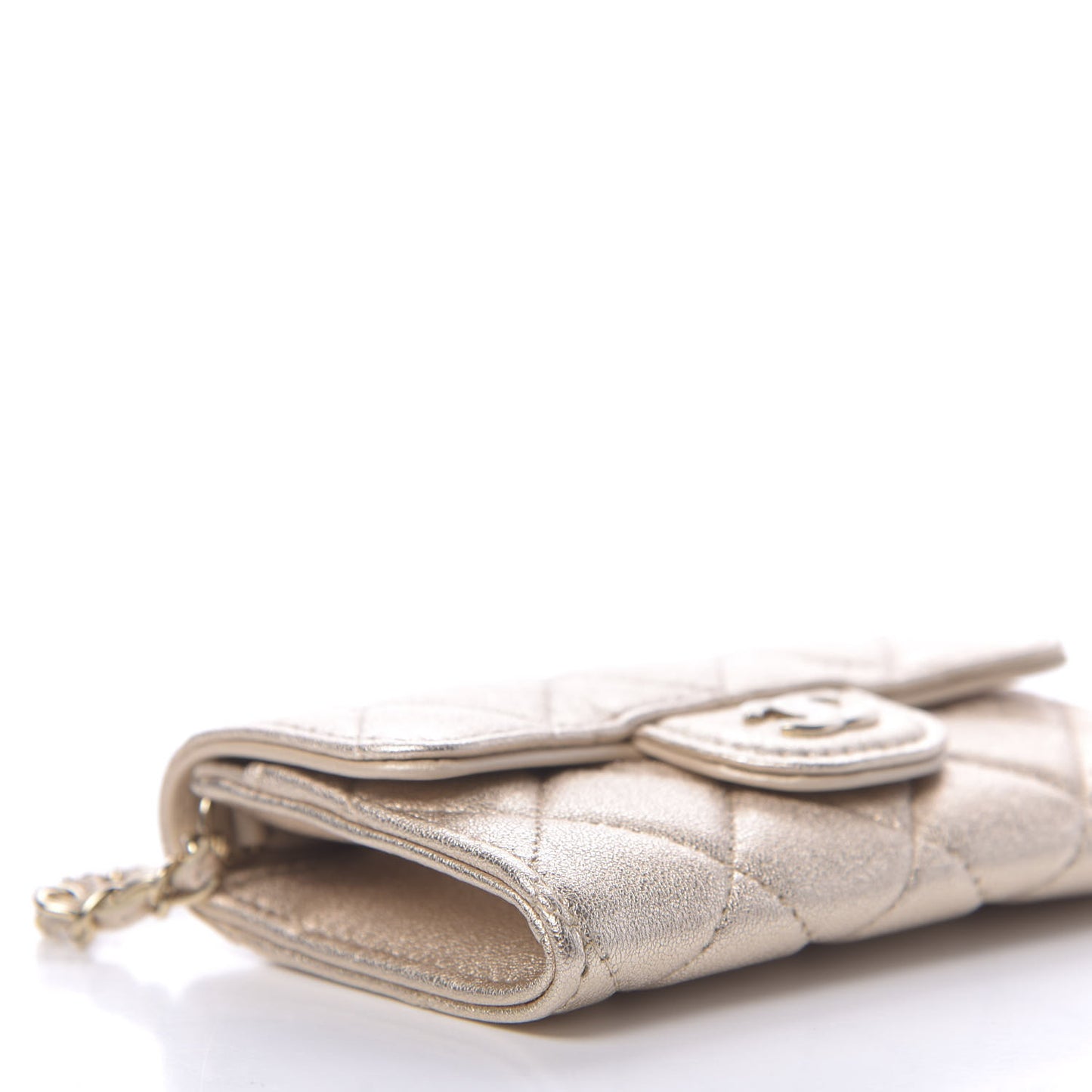 Metallic Lambskin Quilted Flap Chain Waist Bag Gold