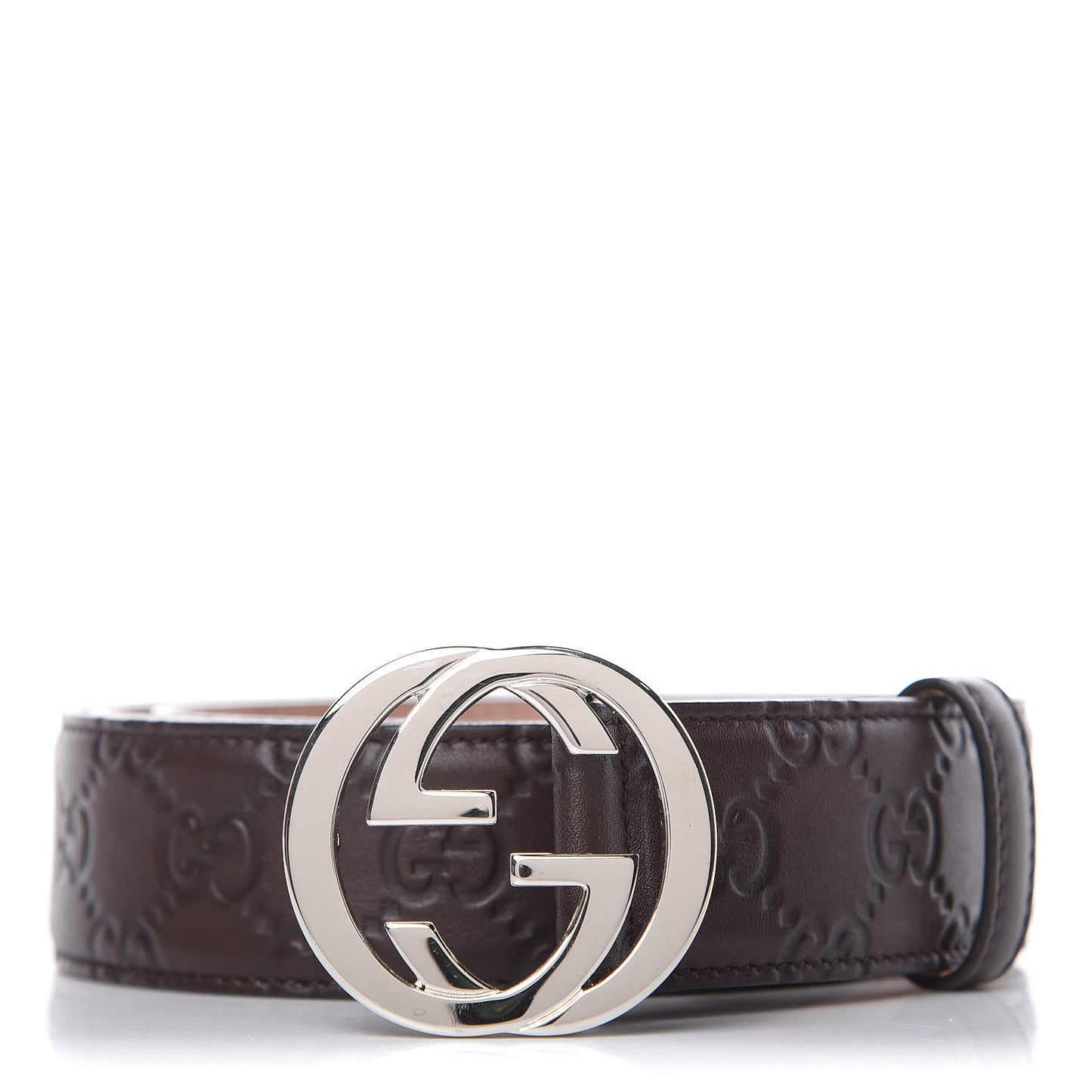 Soft Guccissima Margaux Calfskin Nickel Interlocking G 37mm Belt 95 38 Chocolate