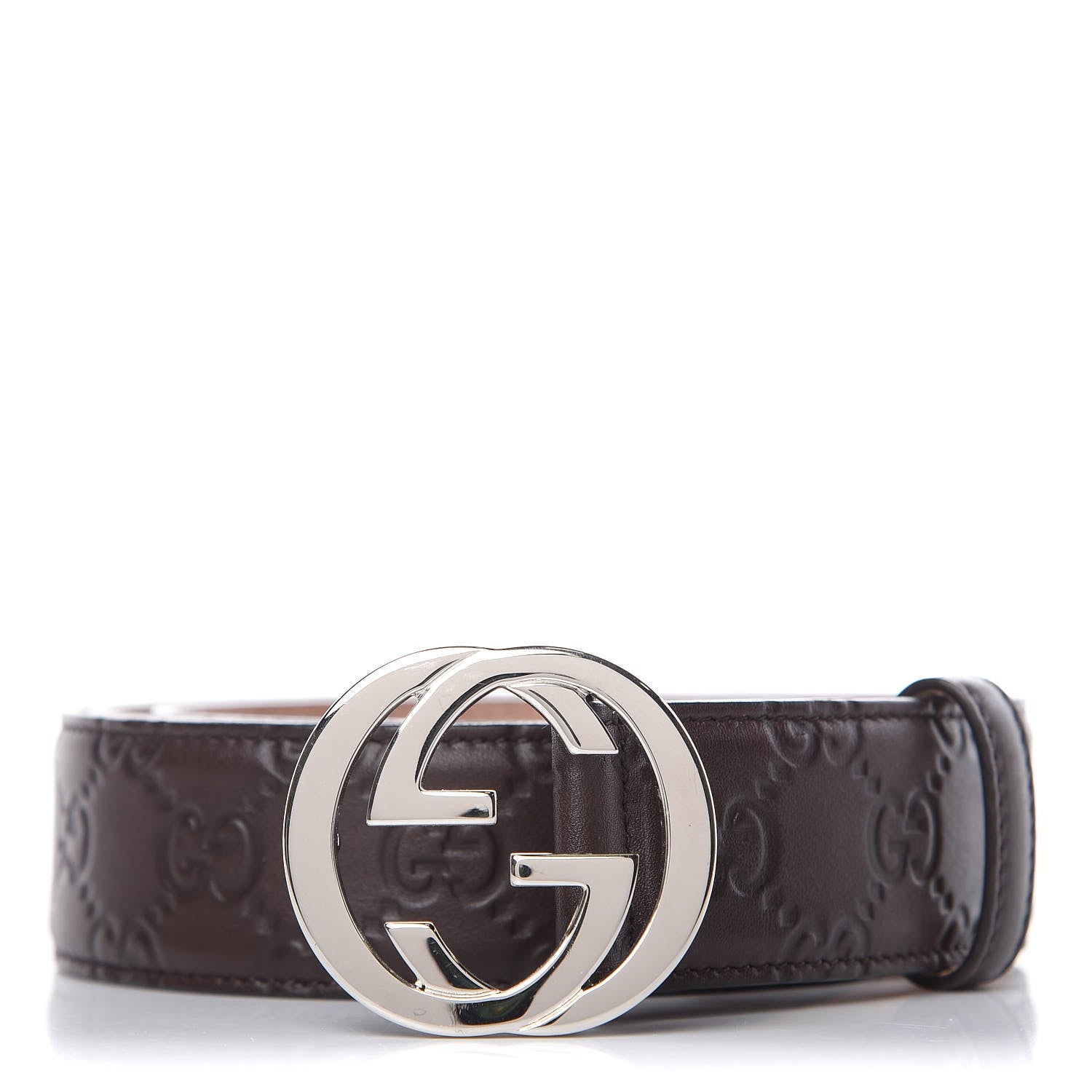 Gucci Soft Guccissima Margaux Calfskin Nickel Interlocking G 37mm Belt 95 38 Chocolate 1 of 8