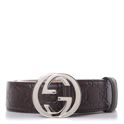 Gucci Soft Guccissima Margaux Calfskin Nickel Interlocking G 37mm Belt 95 38 Chocolate 1 of 8