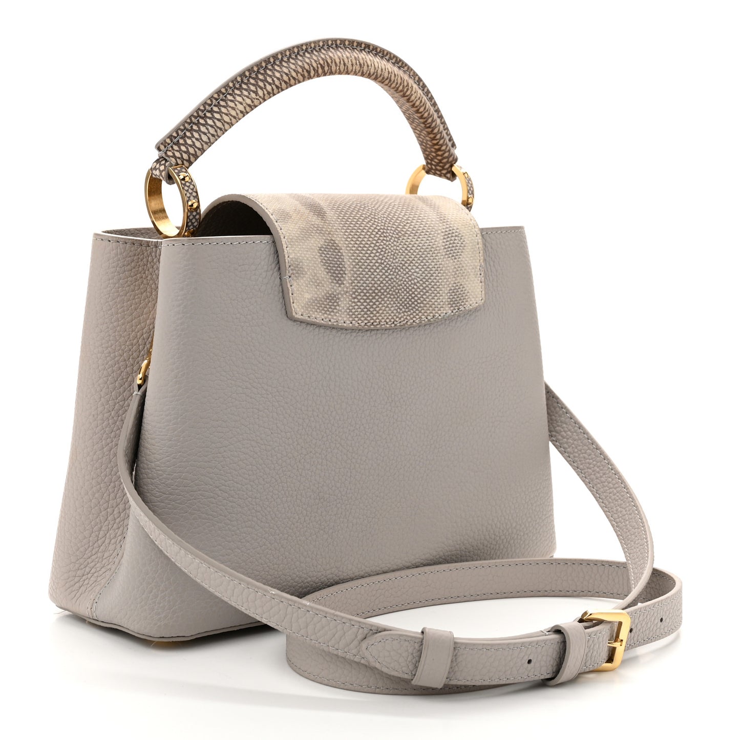Taurillon Snakeskin Mother of Pearl Capucines BB Grey