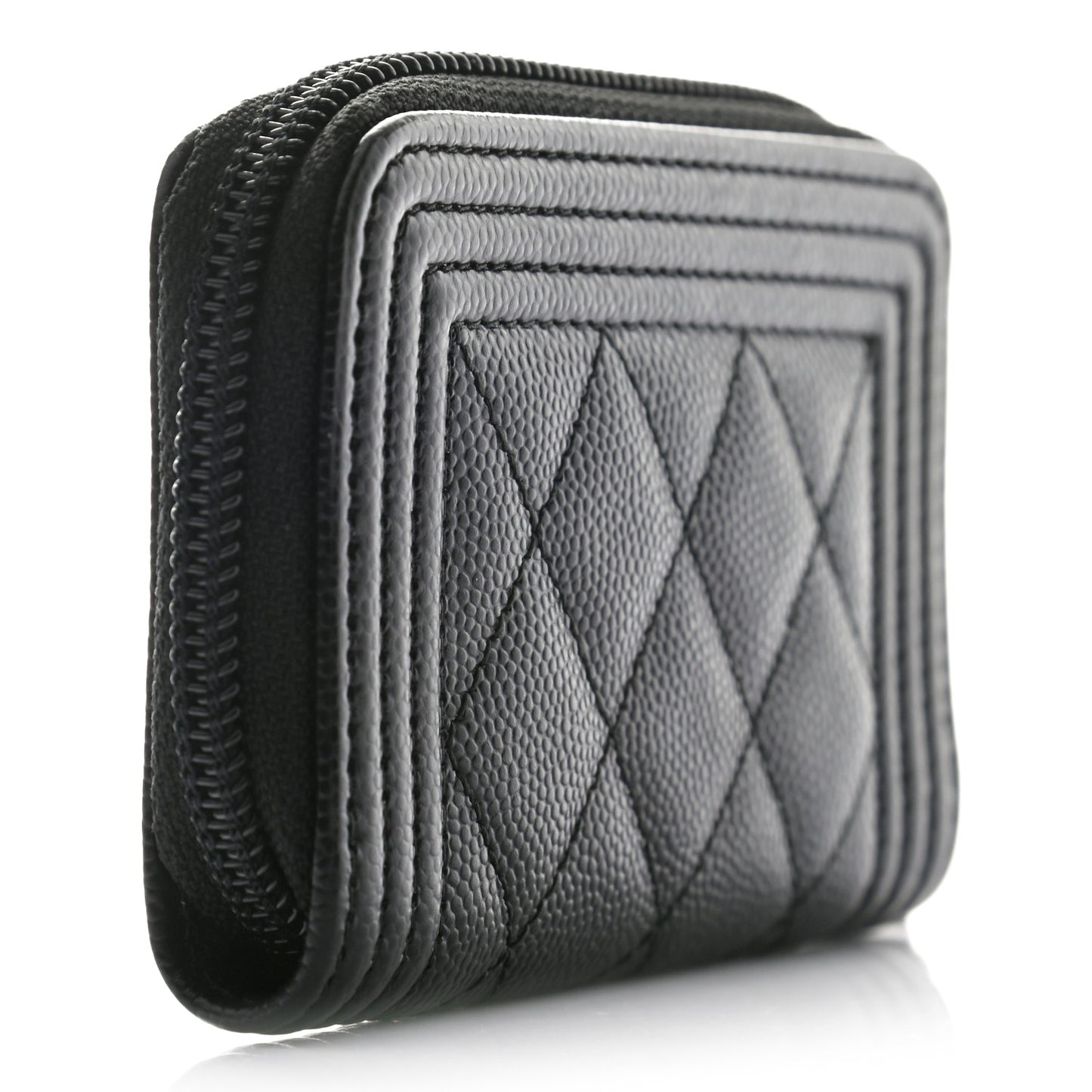 Caviar Quilted Boy Zip Around Coin Purse Wallet Black