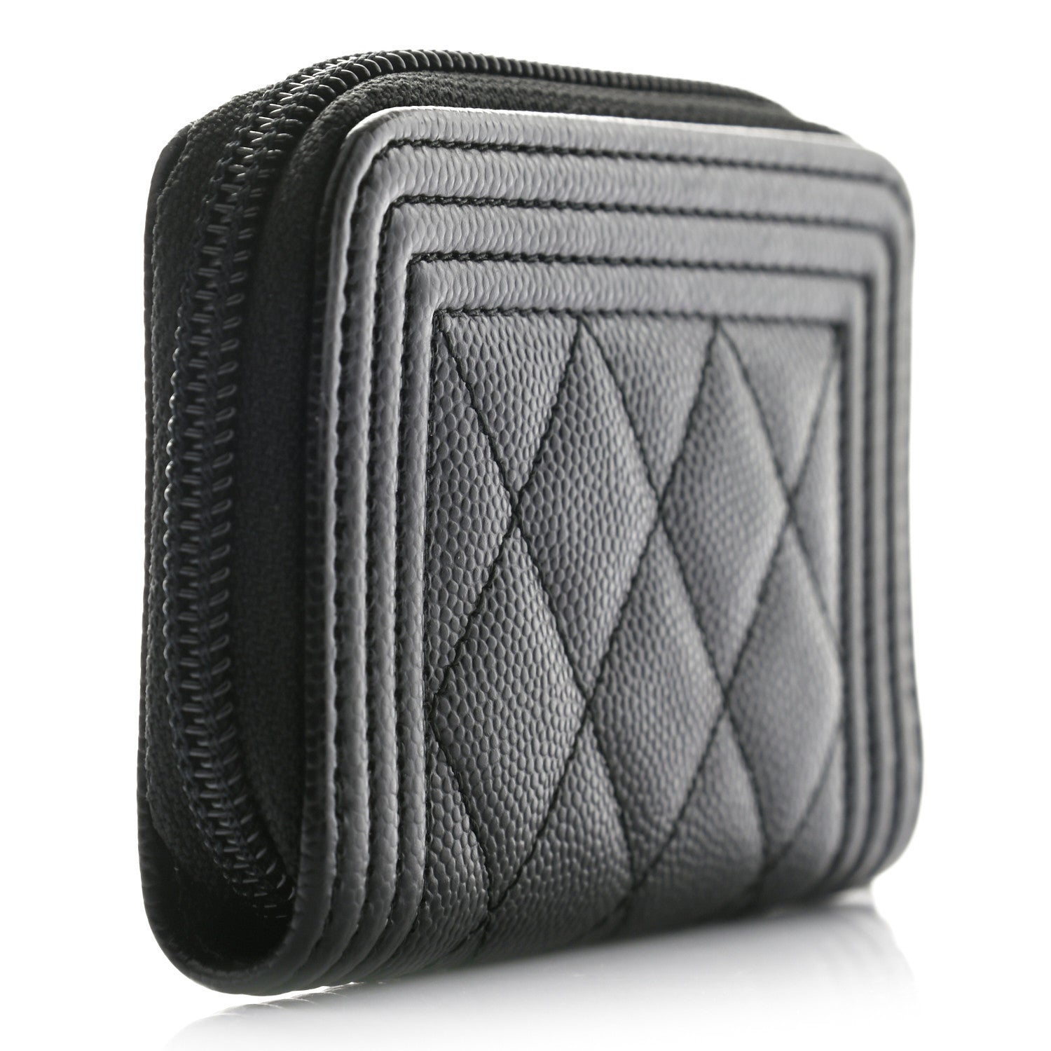 Chanel Caviar Quilted Boy Zip Around Coin Purse Wallet Black 2 of 6