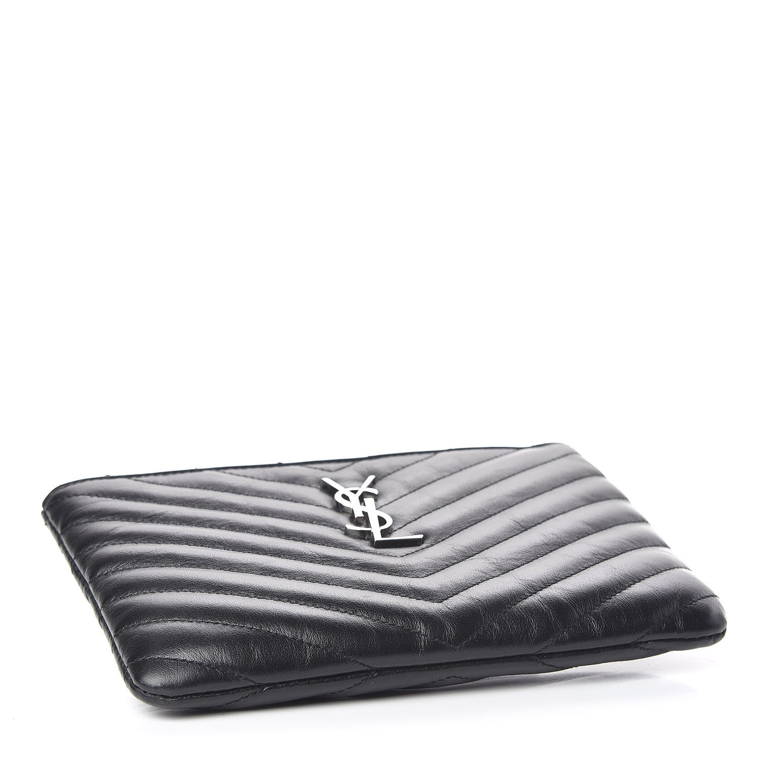 Saint Laurent Calfskin Matelasse Chevron Monogram Pouch Black 4 of 8