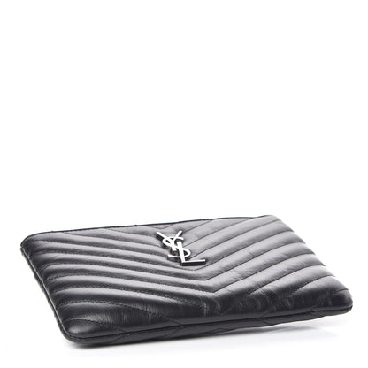 Saint Laurent Calfskin Matelasse Chevron Monogram Pouch Black 4 of 8