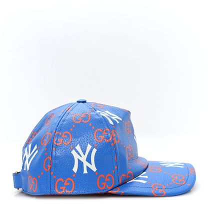 Gucci X MLB Calfskin Stampato 3D GG Monogram NY Yankees Baseball Hat M Blue 6 of 11
