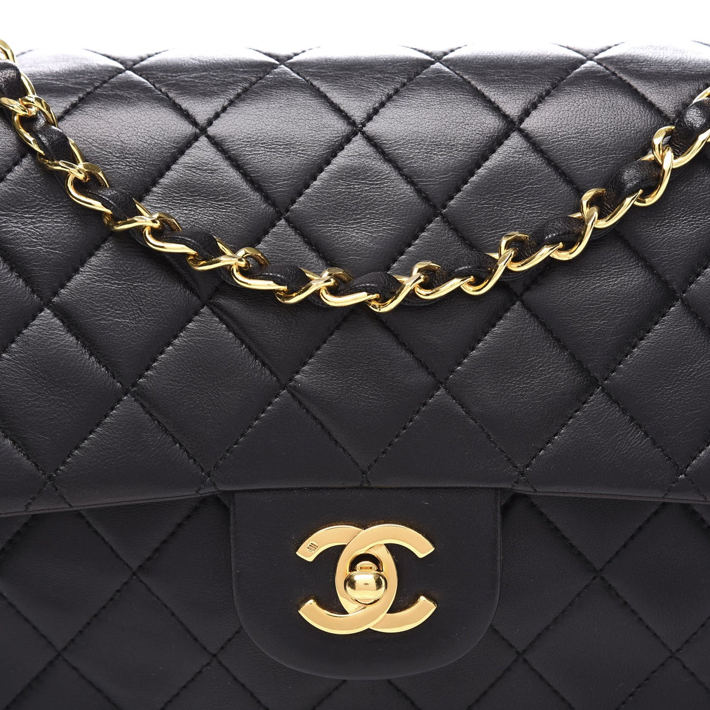 Lambskin Quilted Medium Double Flap Black