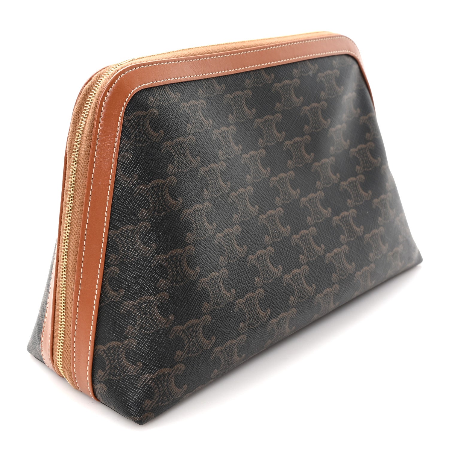 Celine Triomphe Canvas Calfskin Large Cosmetic Pouch Tan 3 of 7