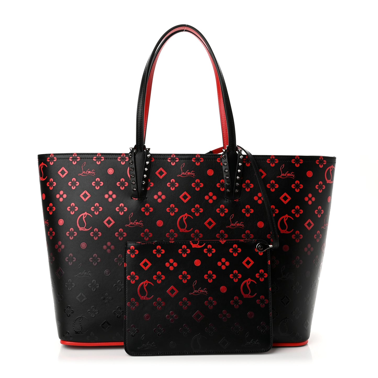Perforated Calfskin Degrade Loubinthesky East West Cabata Tote Black Red