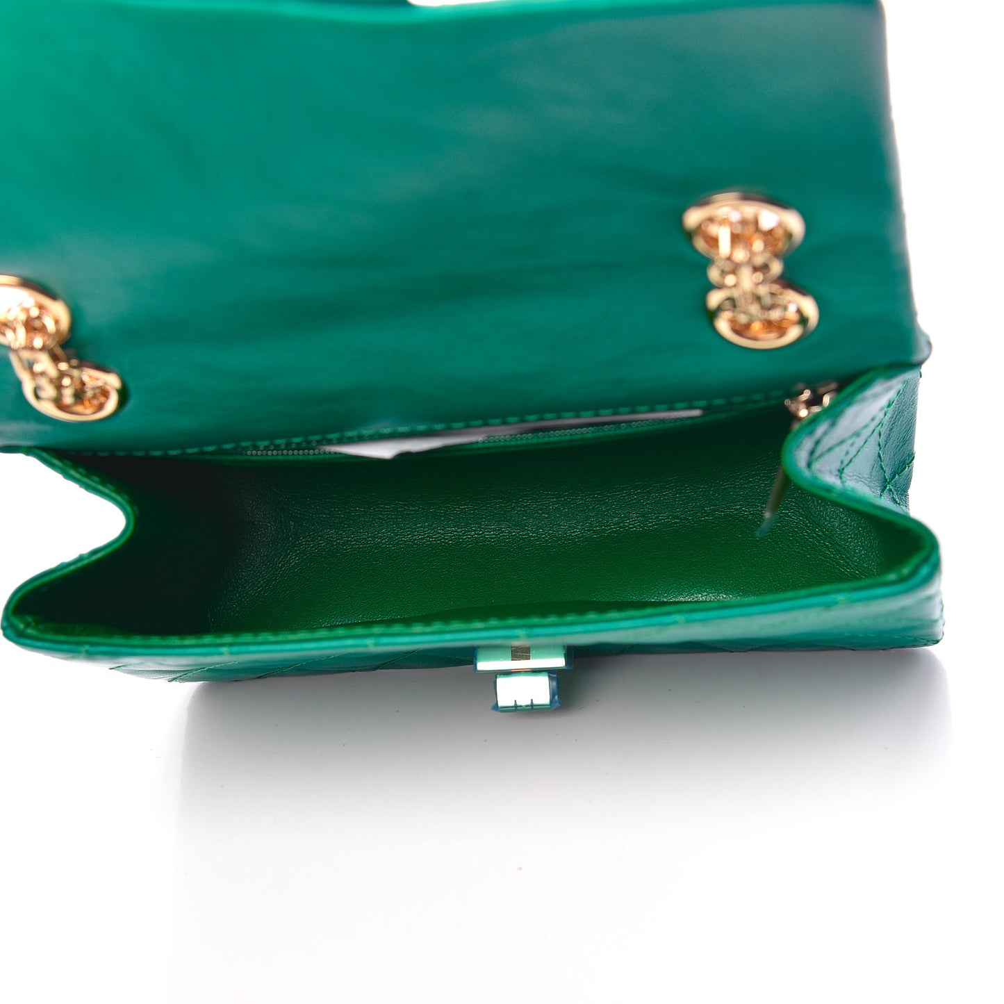 Metallic Aged Calfskin Quilted 2.55 Reissue Mini Flap Green