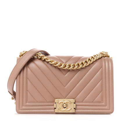 Chanel Lambskin Chevron Quilted Medium Boy Flap Dark Beige 1 of 11