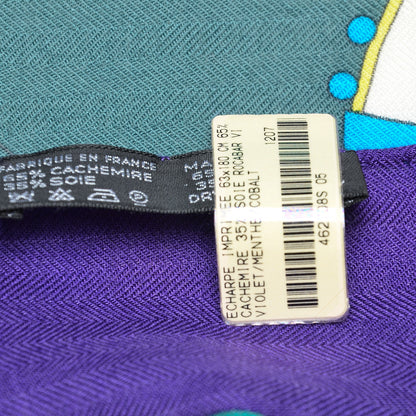 Hermes Cashmere Silk Rocabar Stole Violet Menthe Cobalt 5 of 6