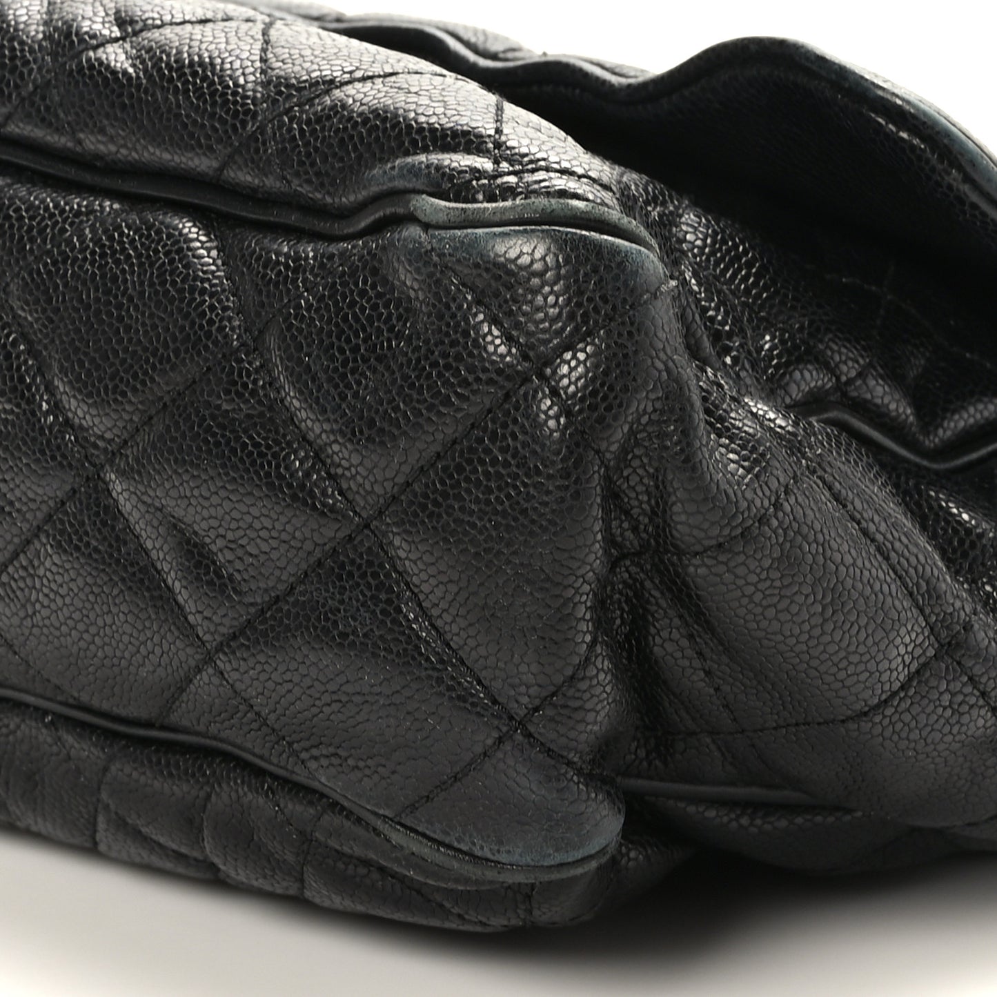 Crumpled Grained Calfskin Quilted Maxi Shiva Flap Black