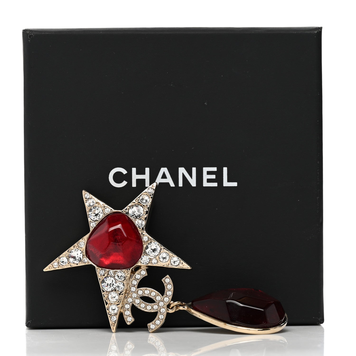 Chanel Crystal Resin Star CC Brooch Gold Red 5 of 5