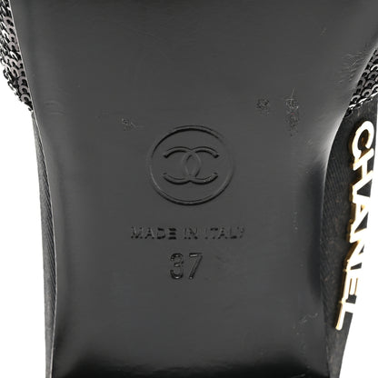 Chanel Sequin Grosgrain CC Cap Toe Ankle Flat 37 Black 8 of 8