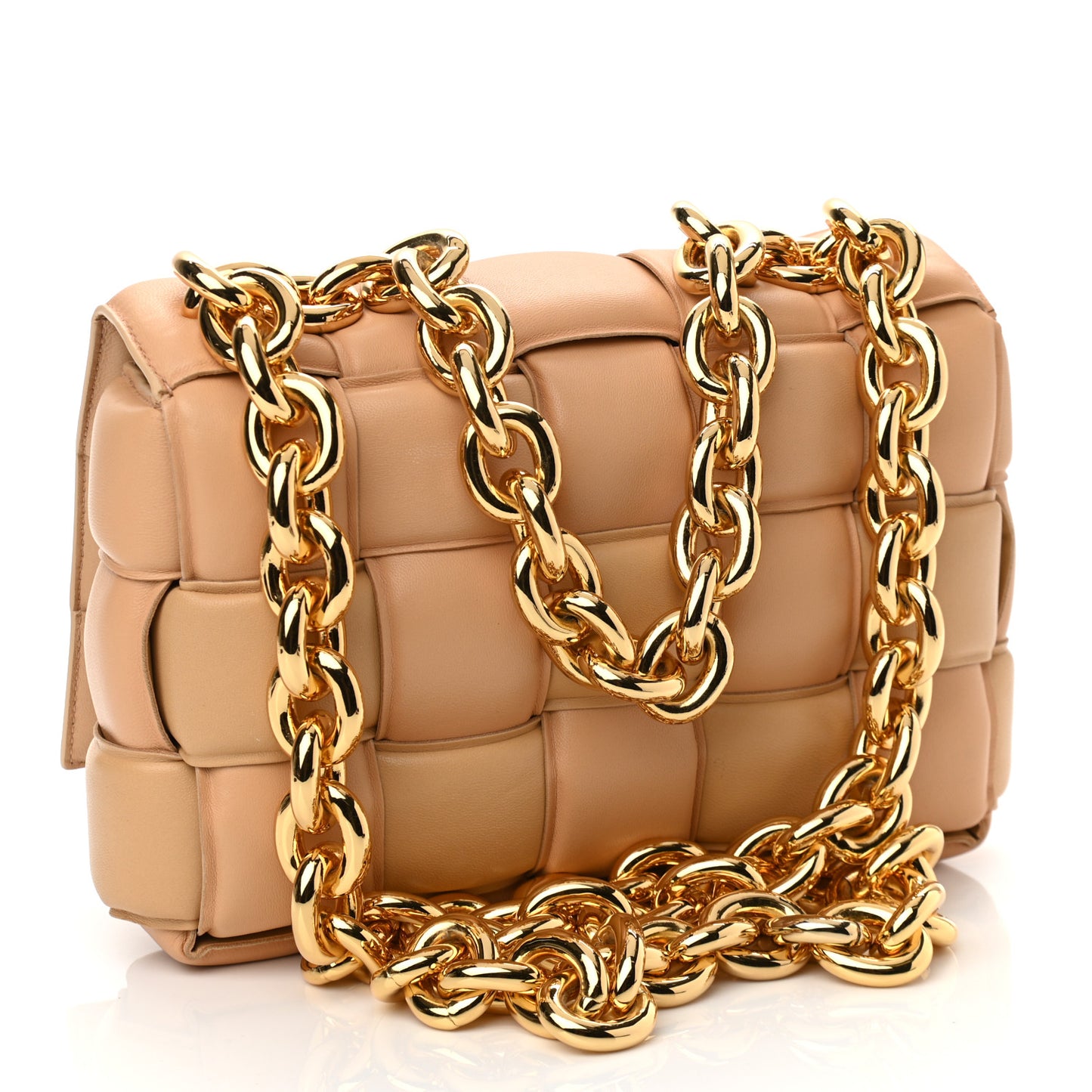 Lambskin Maxi Intreccio Padded Chain Cassette Crossbody Bag Almond