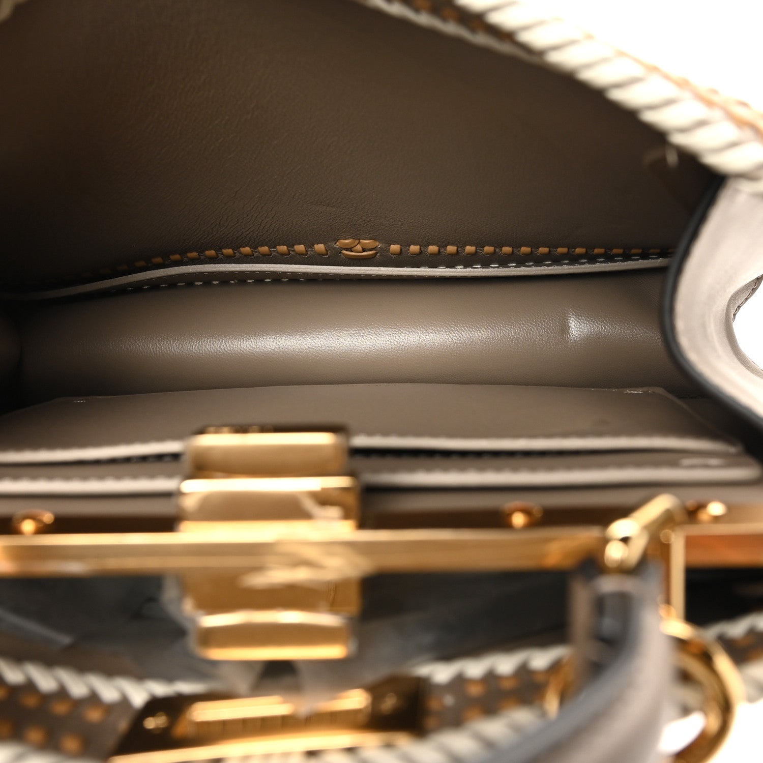 Fendi Vitello Grace Shiny Nappa Helix Woven Small Peekaboo I SEE U Satchel Tortora Miele Scuro White Rice 5 of 9