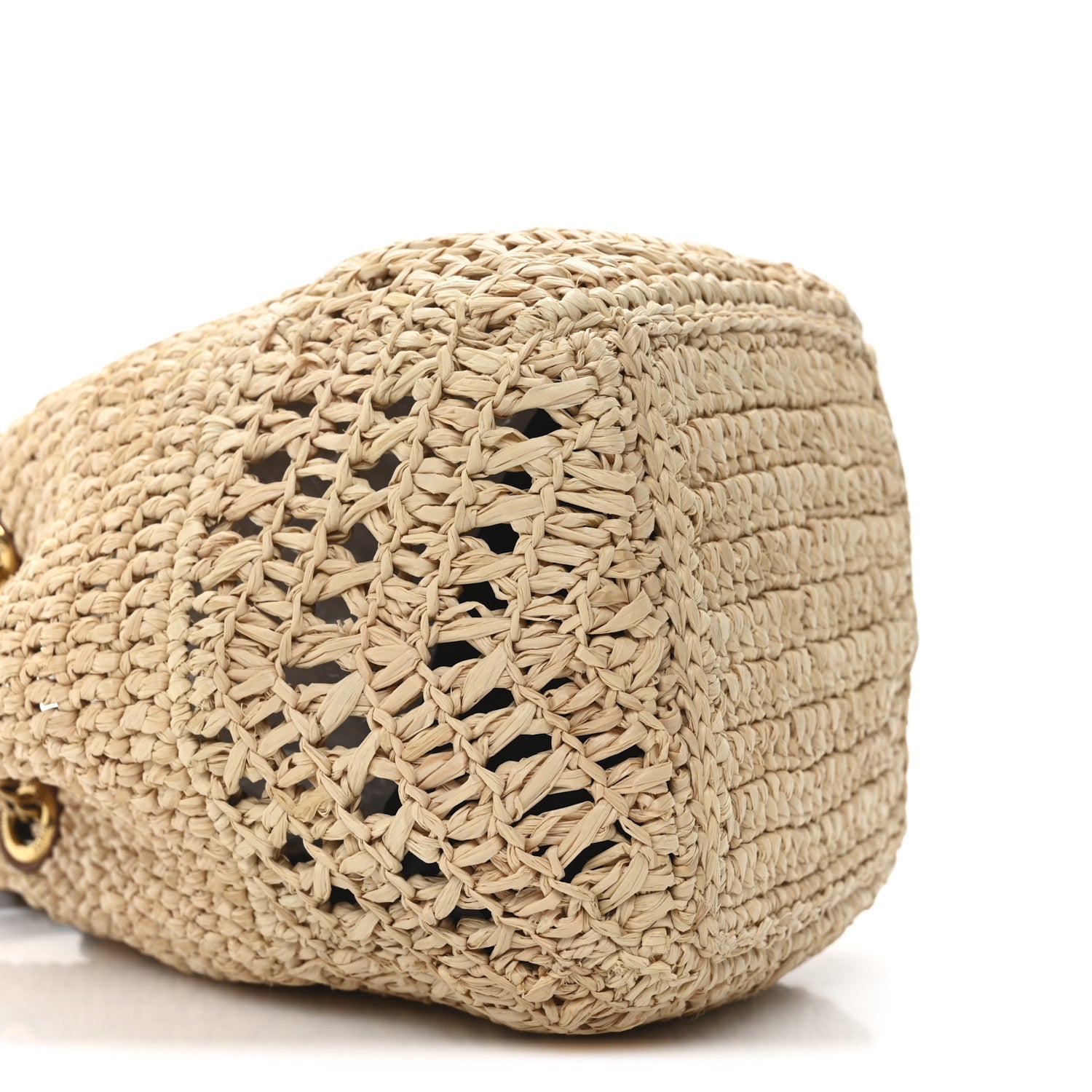 Saint Laurent Raffia Calfskin Joe Mini Bucket Bag  Natural Brick 8 of 9