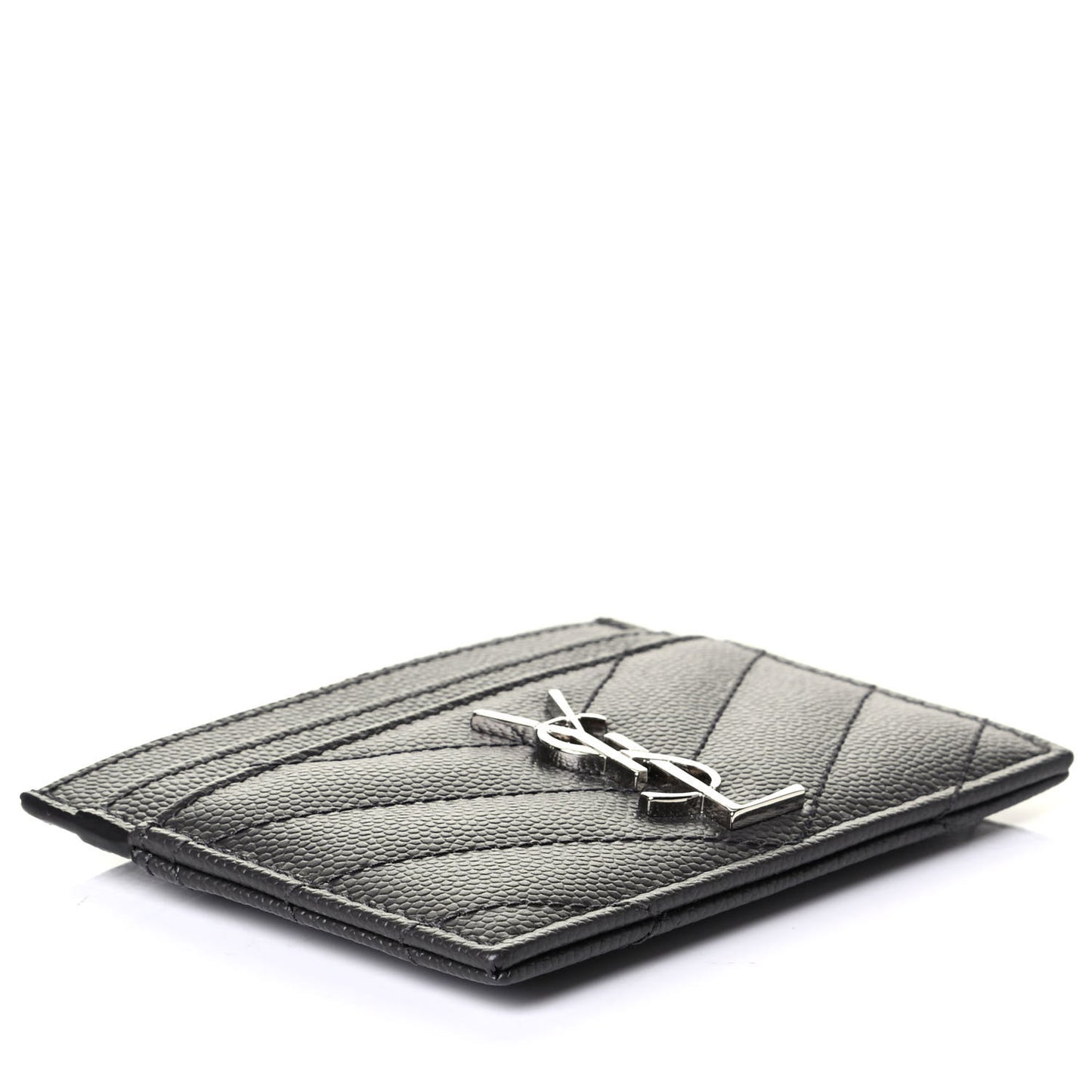Grain De Poudre Matelasse Chevron Monogram Credit Card Case Coal
