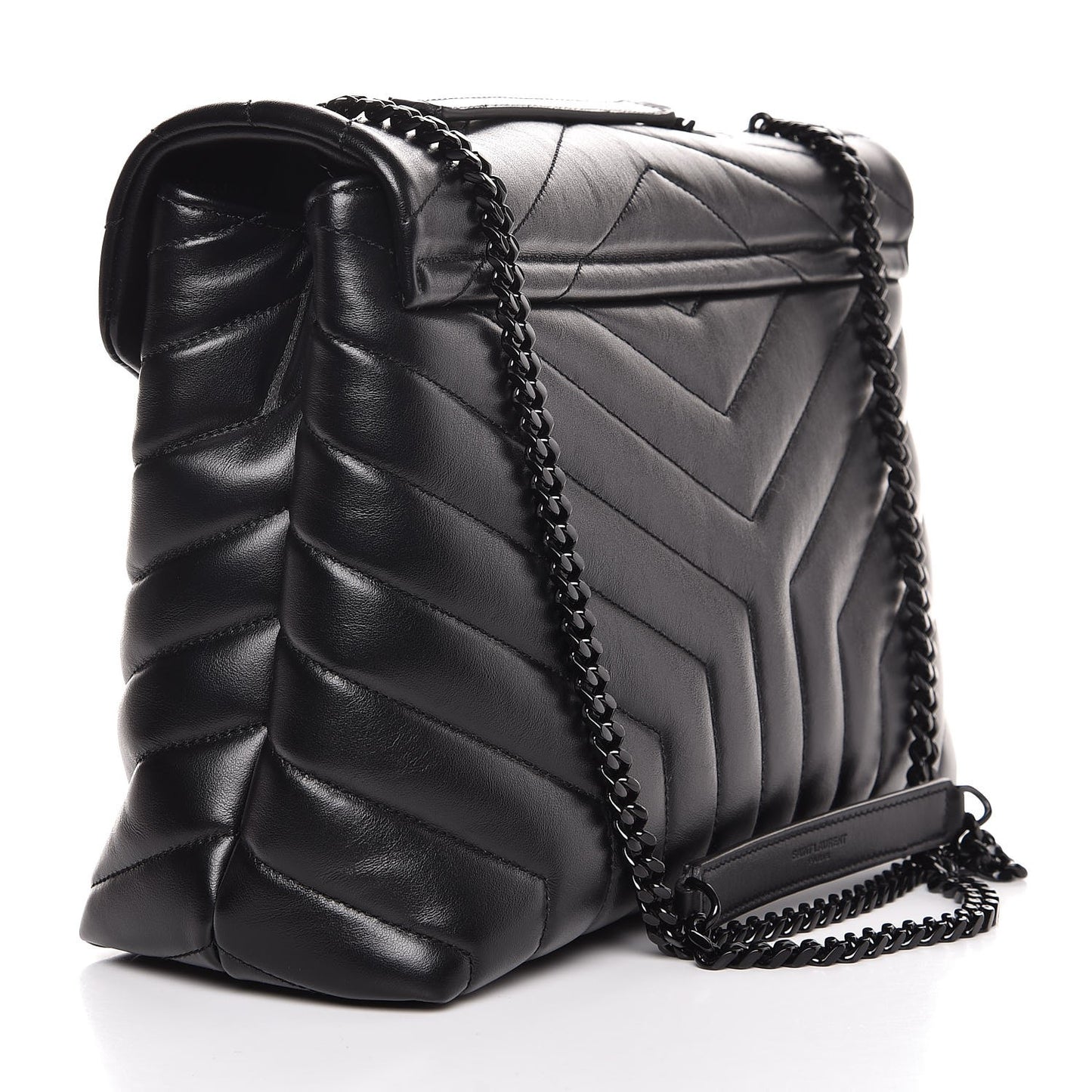 Calfskin Y Quilted Monogram Medium Loulou Chain Satchel Black