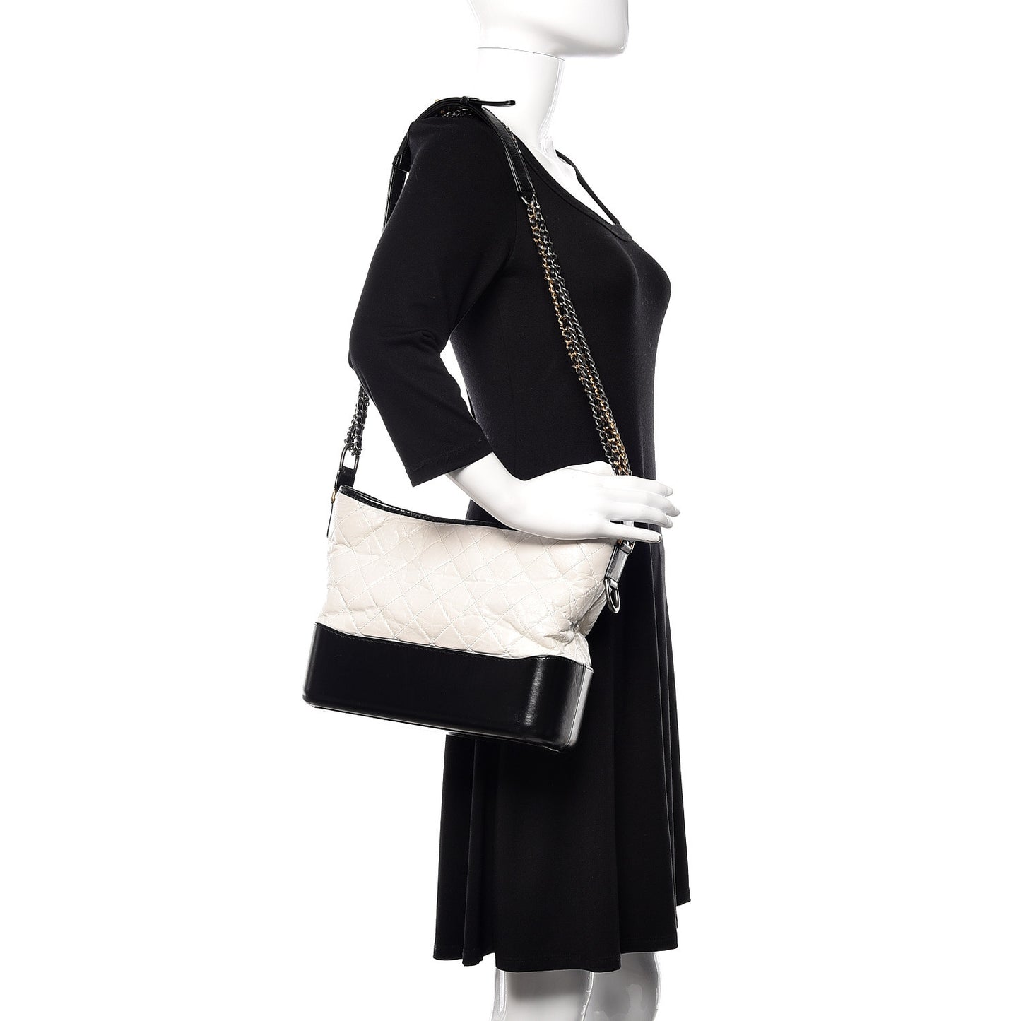 Aged Calfskin Quilted Medium Gabrielle Hobo Black White