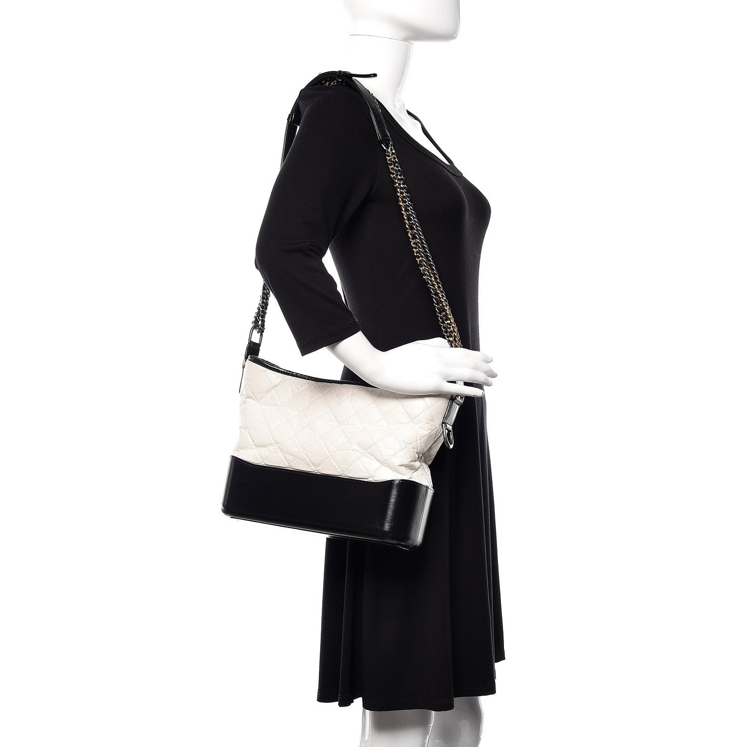 Chanel Aged Calfskin Quilted Medium Gabrielle Hobo Black White 2 of 13