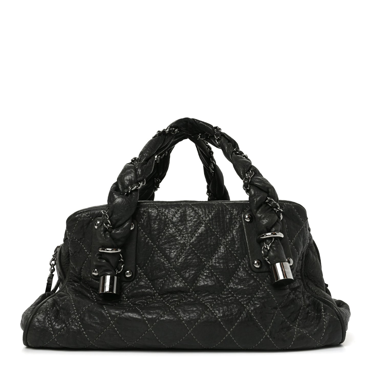 Distressed Lambskin Lady Braid Bowler Grey