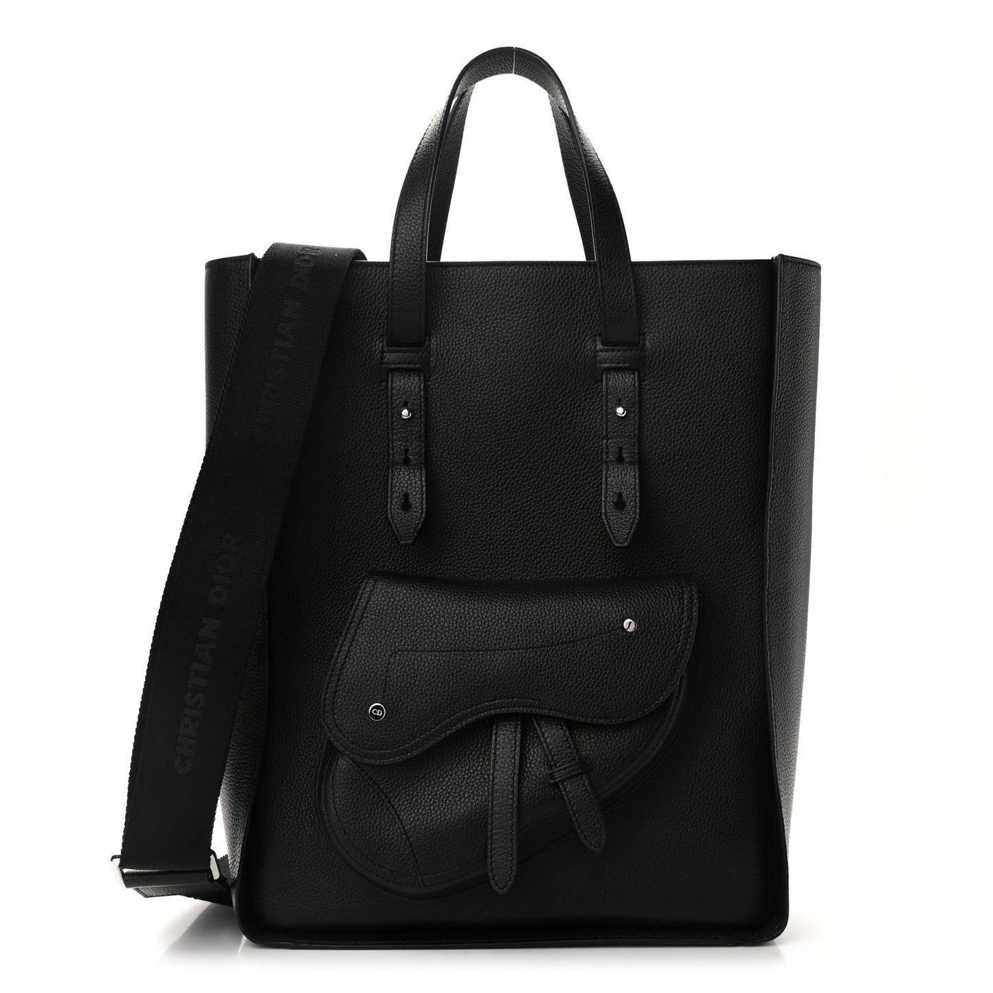 Grained Calfskin Saddle Tote Black