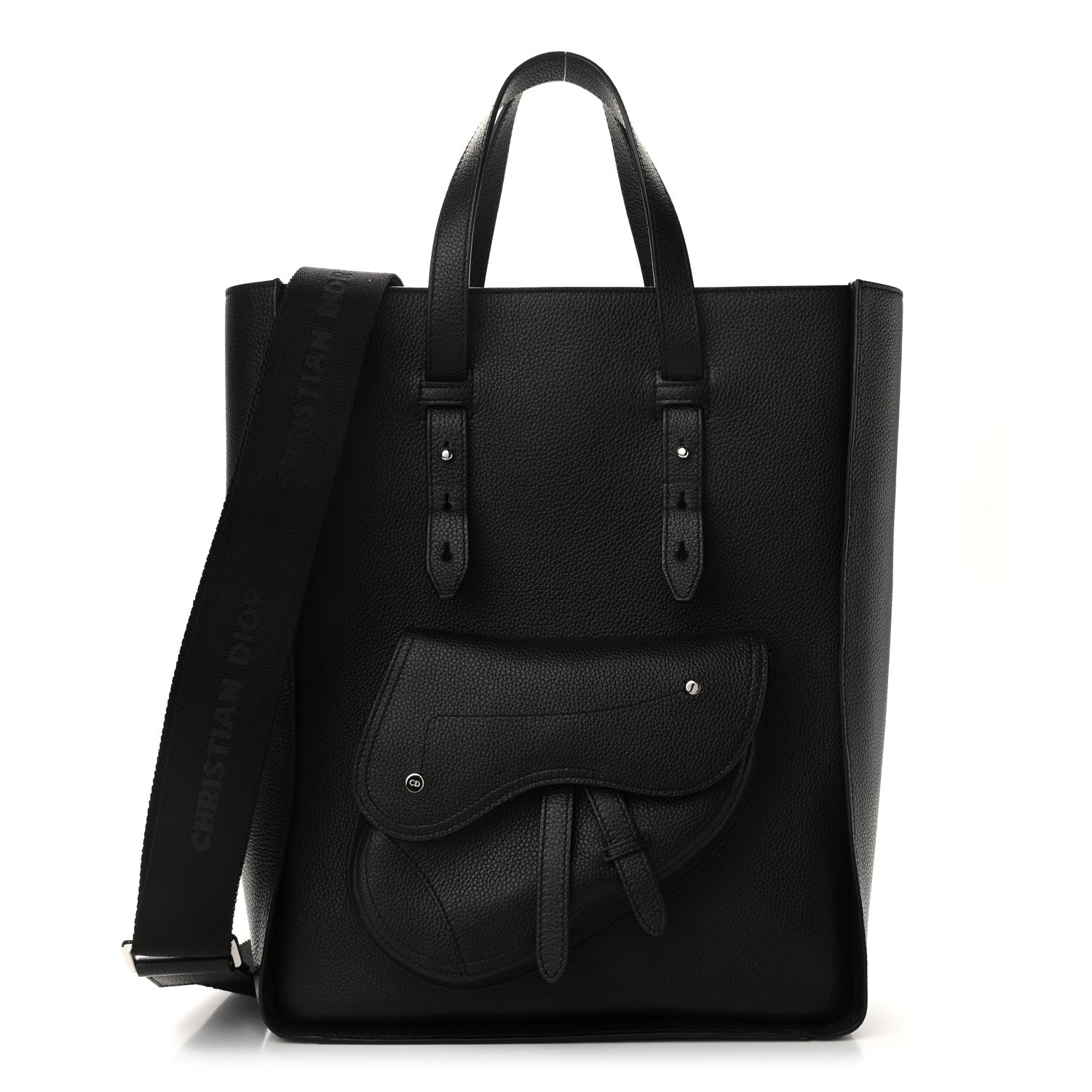 Christian Dior Grained Calfskin Saddle Tote Black 1 of 13