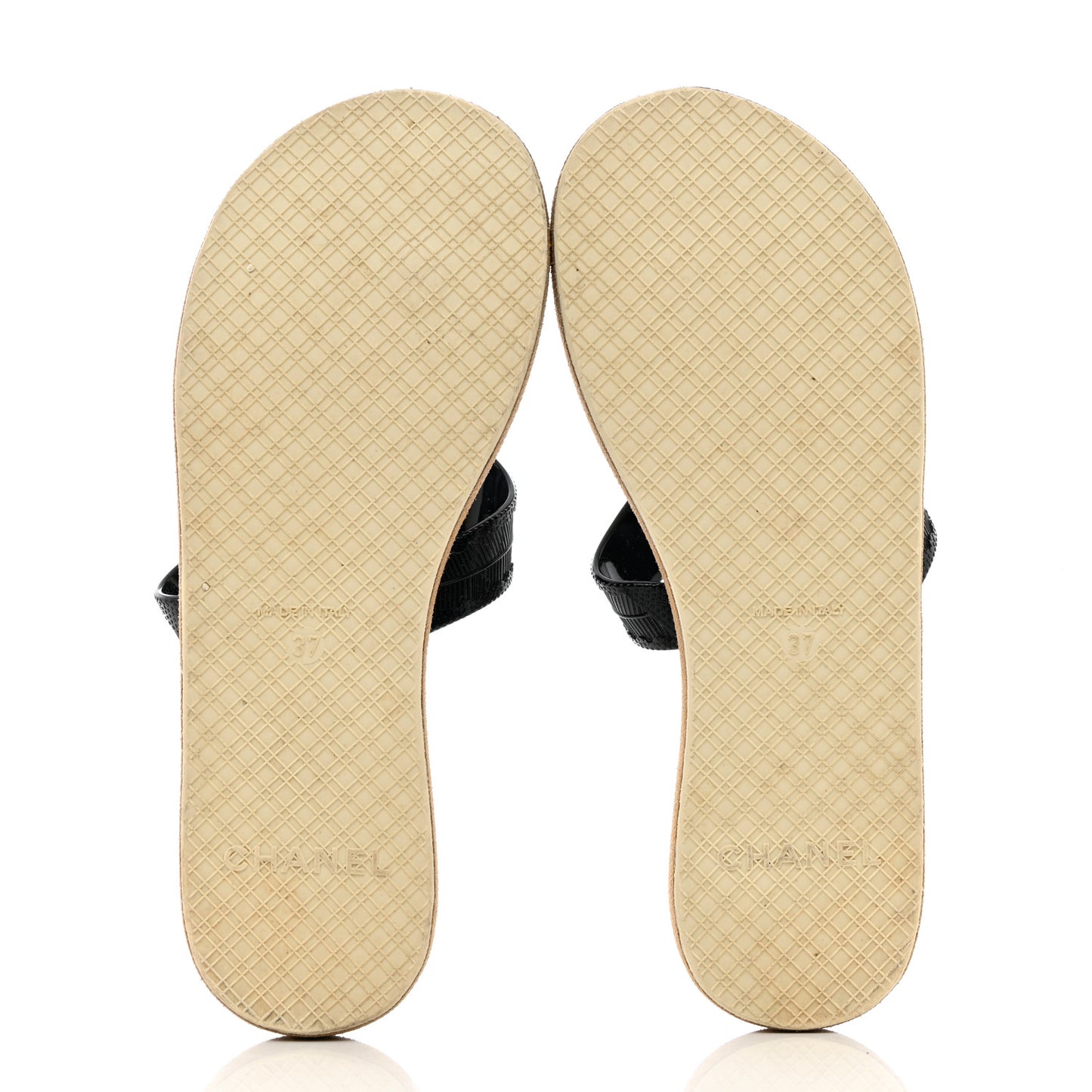 Rubber Striped Thong Sandals 37 Black White