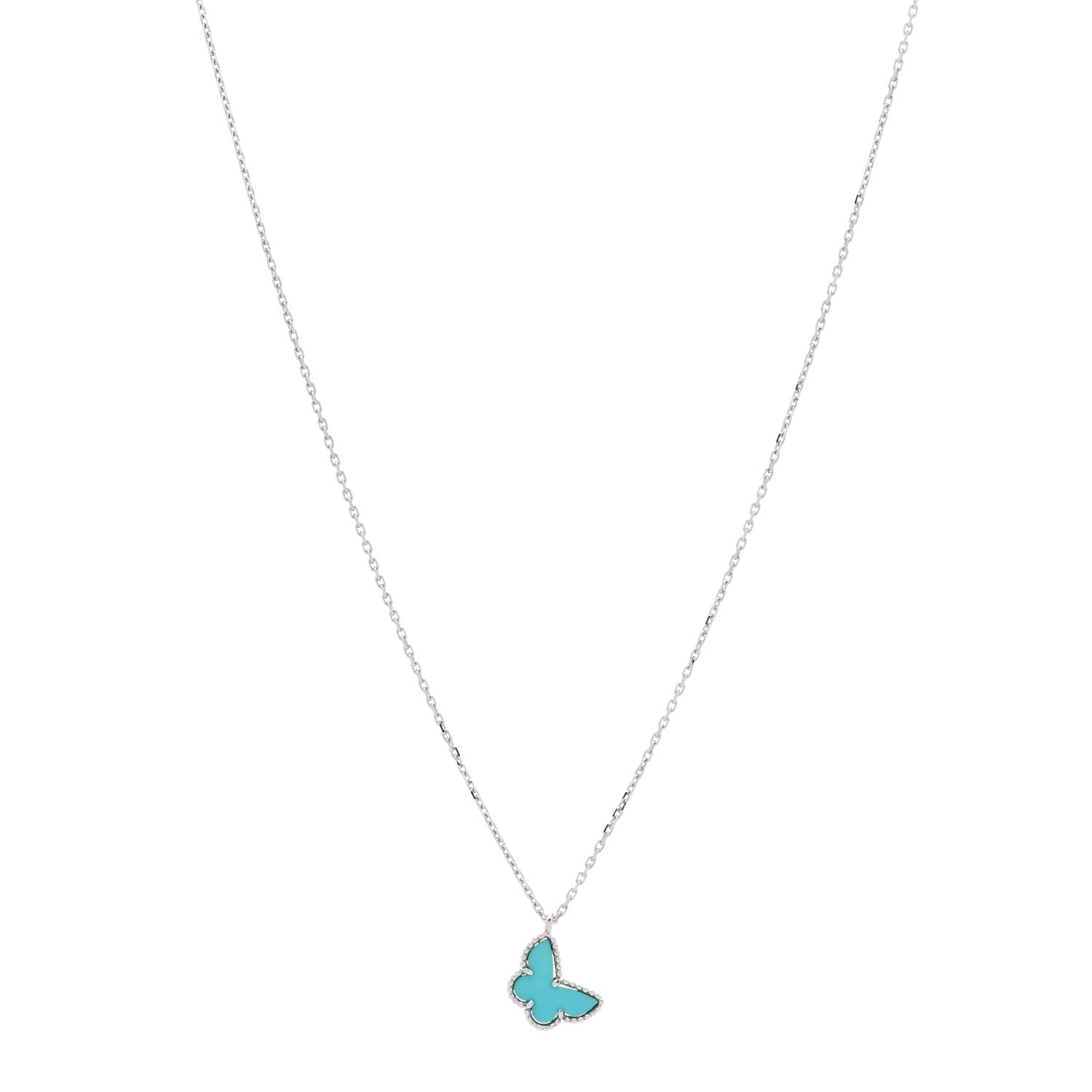 Van Cleef & Arpels 18K White Gold Turquoise Sweet Alhambra Butterfly Pendant Necklace 1 of 6