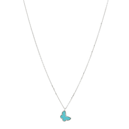Van Cleef & Arpels 18K White Gold Turquoise Sweet Alhambra Butterfly Pendant Necklace 1 of 6