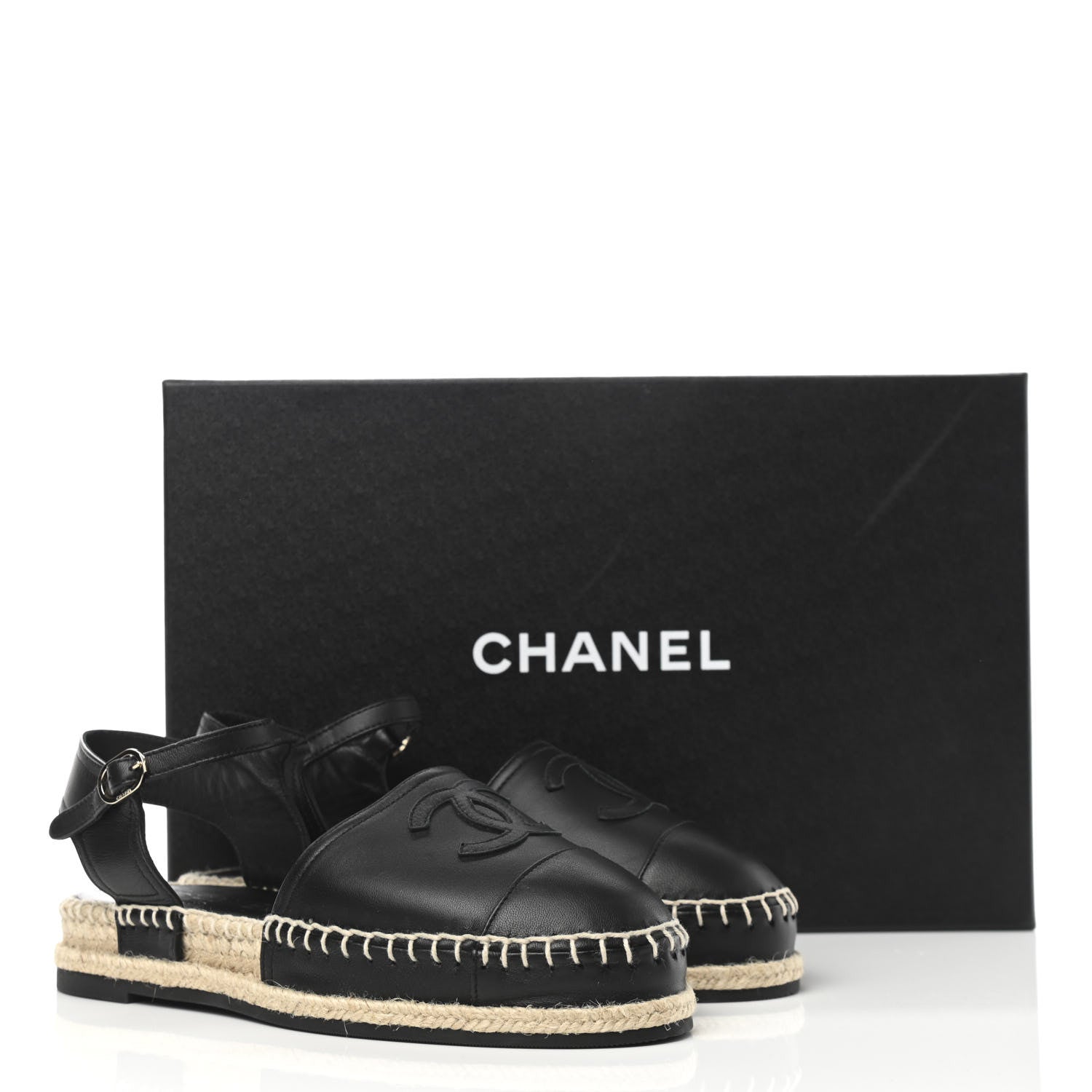 Chanel Lambskin Cap Toe CC Espadrilles Sandals 35 Black 8 of 8