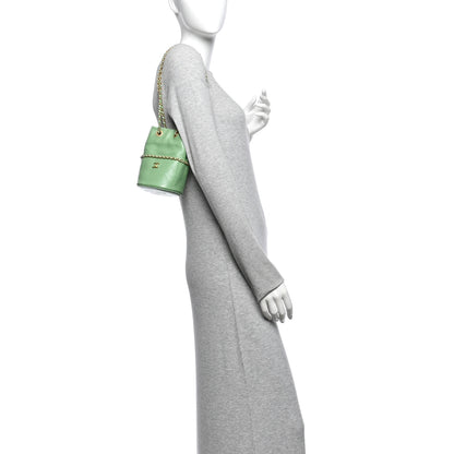 Chanel Shiny Lambskin Quilted Chain Around Drawstring Bucket Clutch With Chain Green 2 of 10