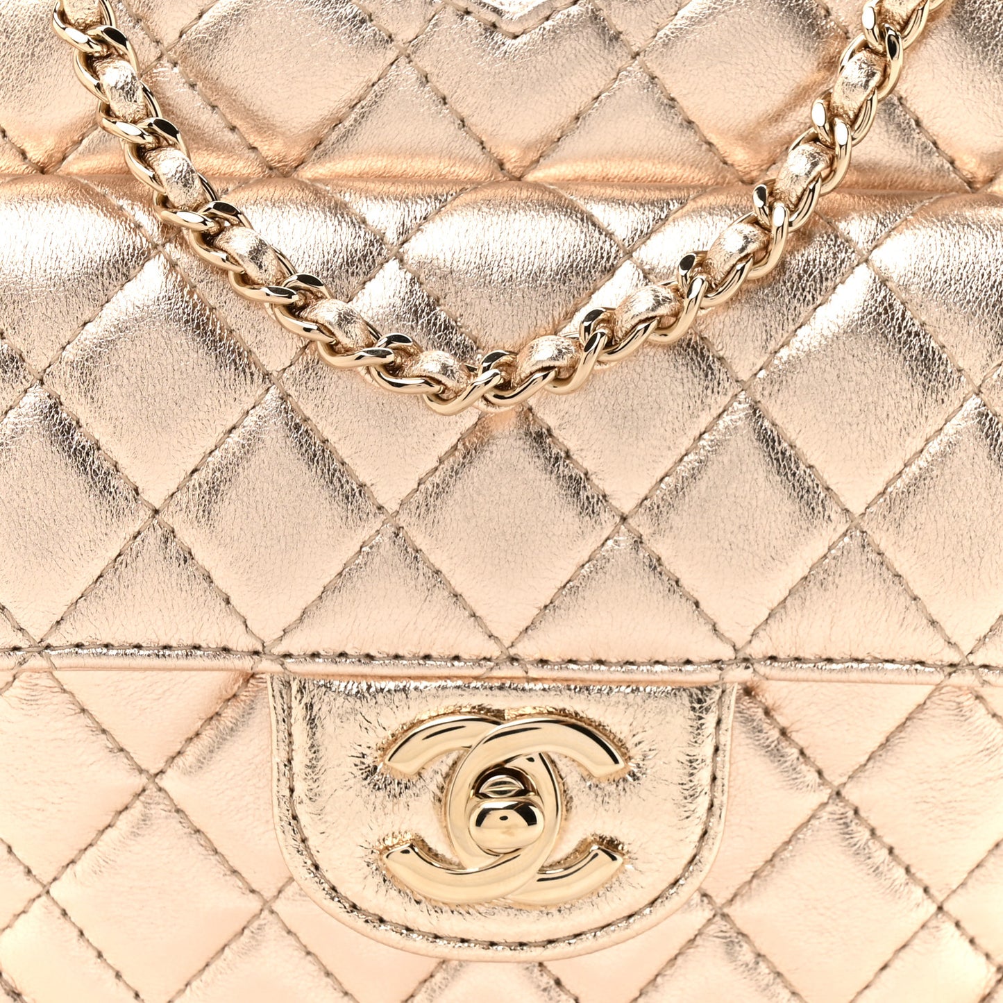 Metallic Lambskin Quilted CC In Love Heart Bag Gold