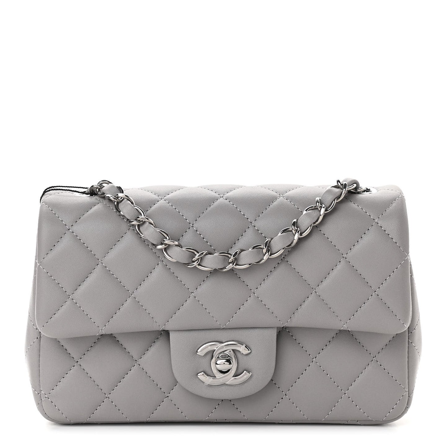 Lambskin Quilted Mini Rectangular Flap Grey