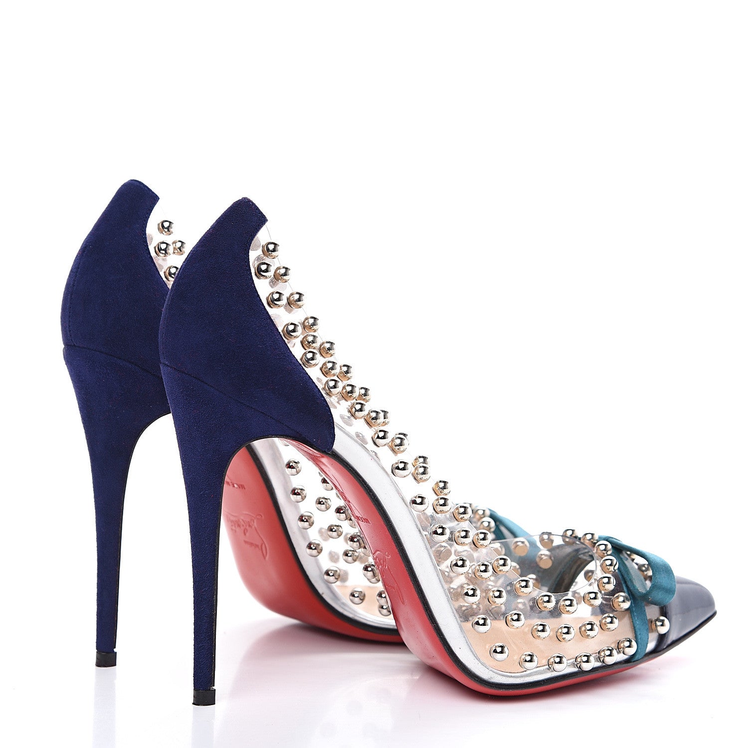 Christian Louboutin Suede Patent Studded Bille et Boule 100 Pumps 38 Navy 4 of 8